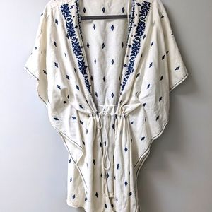 Zara boho off white short sleeves embroidered wrap/vest